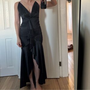 Symphony Black Satin Ruffled Maxi Dress - Size M